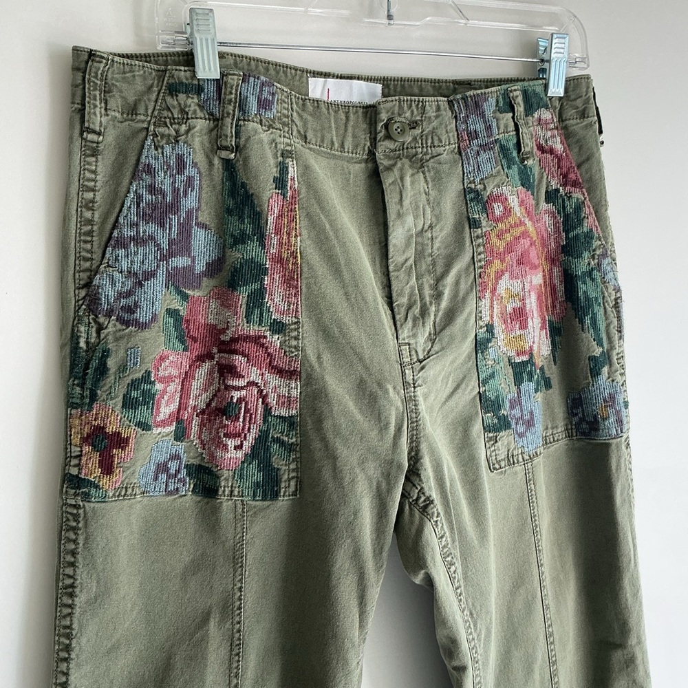 Anthropologie Floral Tapestry Pocket Pants Women Size 30 Olive Green Boho Artsy - Picture 4 of 10